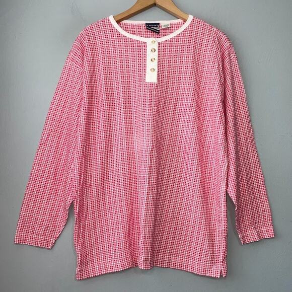 Vintage Nuovo County Seat Women Size Large Red Plaid Henley Shirt Country Casual - Picture 1 of 9